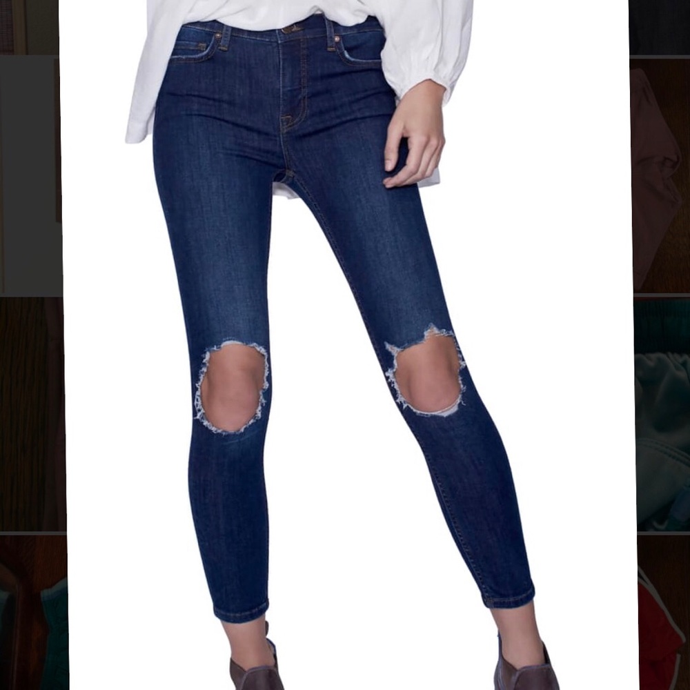 Free People High Rise Busted Knee Skinny Jeans
